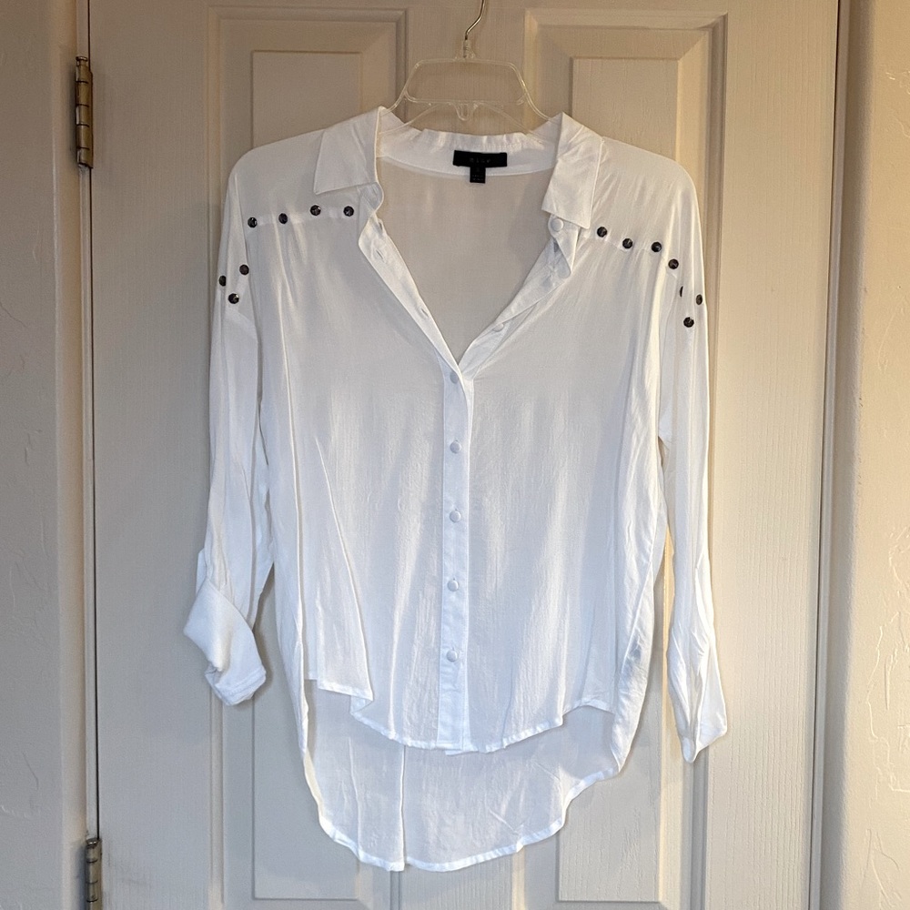 Studded white semi sheer hi lo blouse